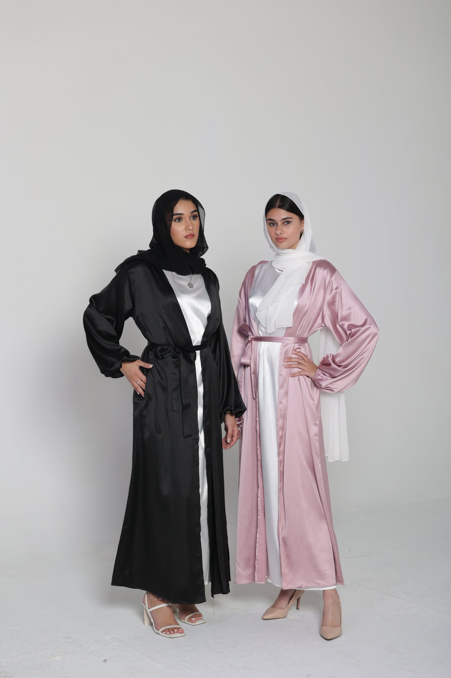 Black Satin Open Abaya